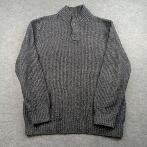 Banana Republic Sweater Mens XL‎ Gray Mock Neck Half Button Ribbed Knit Pullover